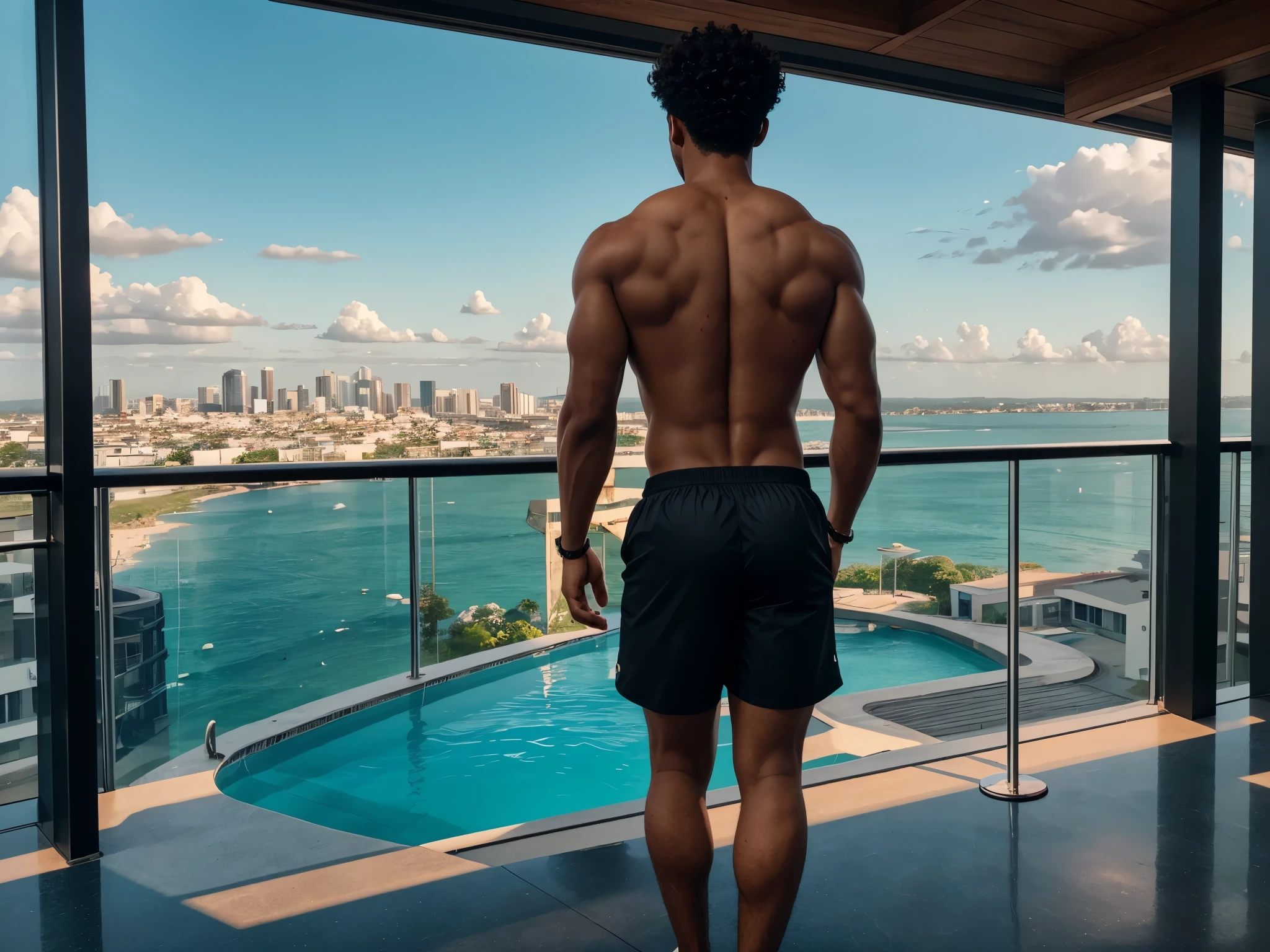 Arafed man standing on balcony looking out at the ocean - SeaArt AI