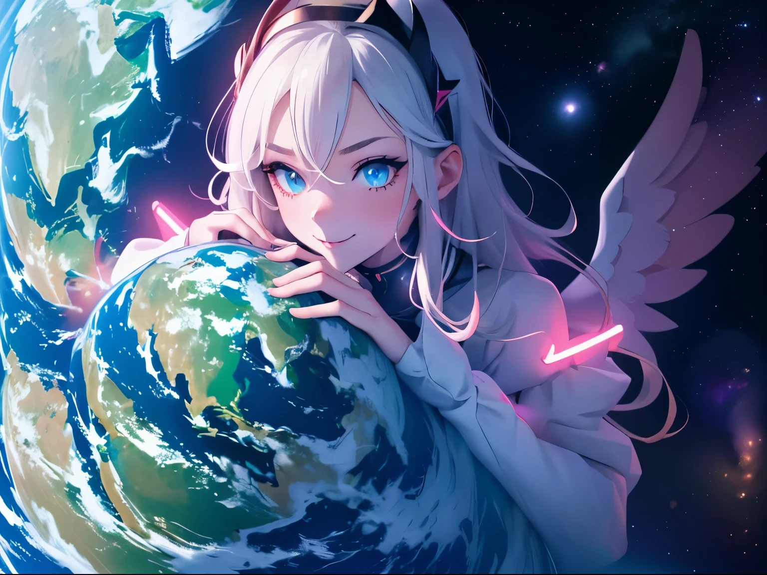 Anime girl holding a globe in her hands with a star in the background -  SeaArt AI