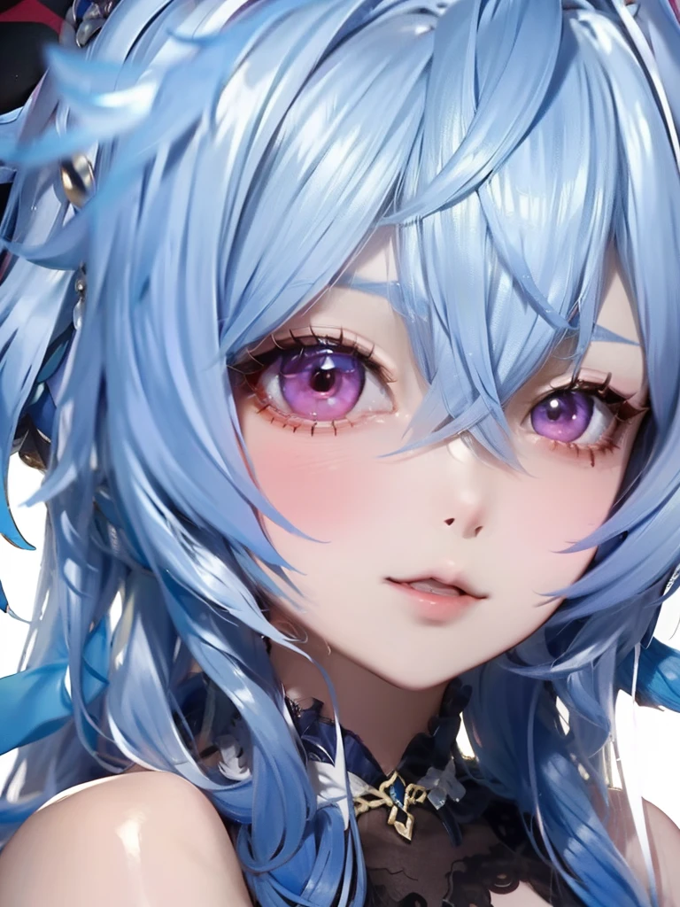 Anime girl with blue hair and purple eyes posing for a picture - SeaArt AI