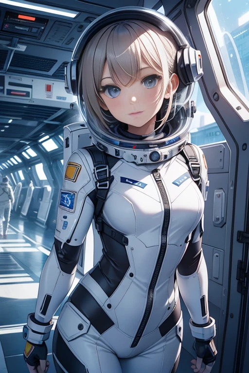 Machine Girl，white color，flat chest，teenage girl,bing astronaut