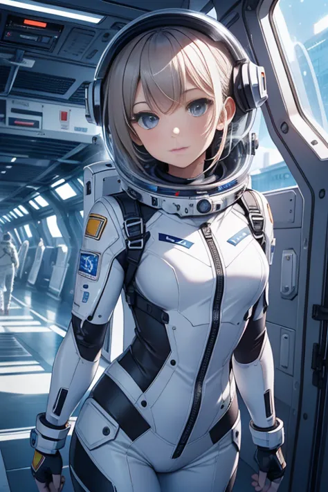 Machine Girl，white color，flat chest，teenage girl,bing astronaut
