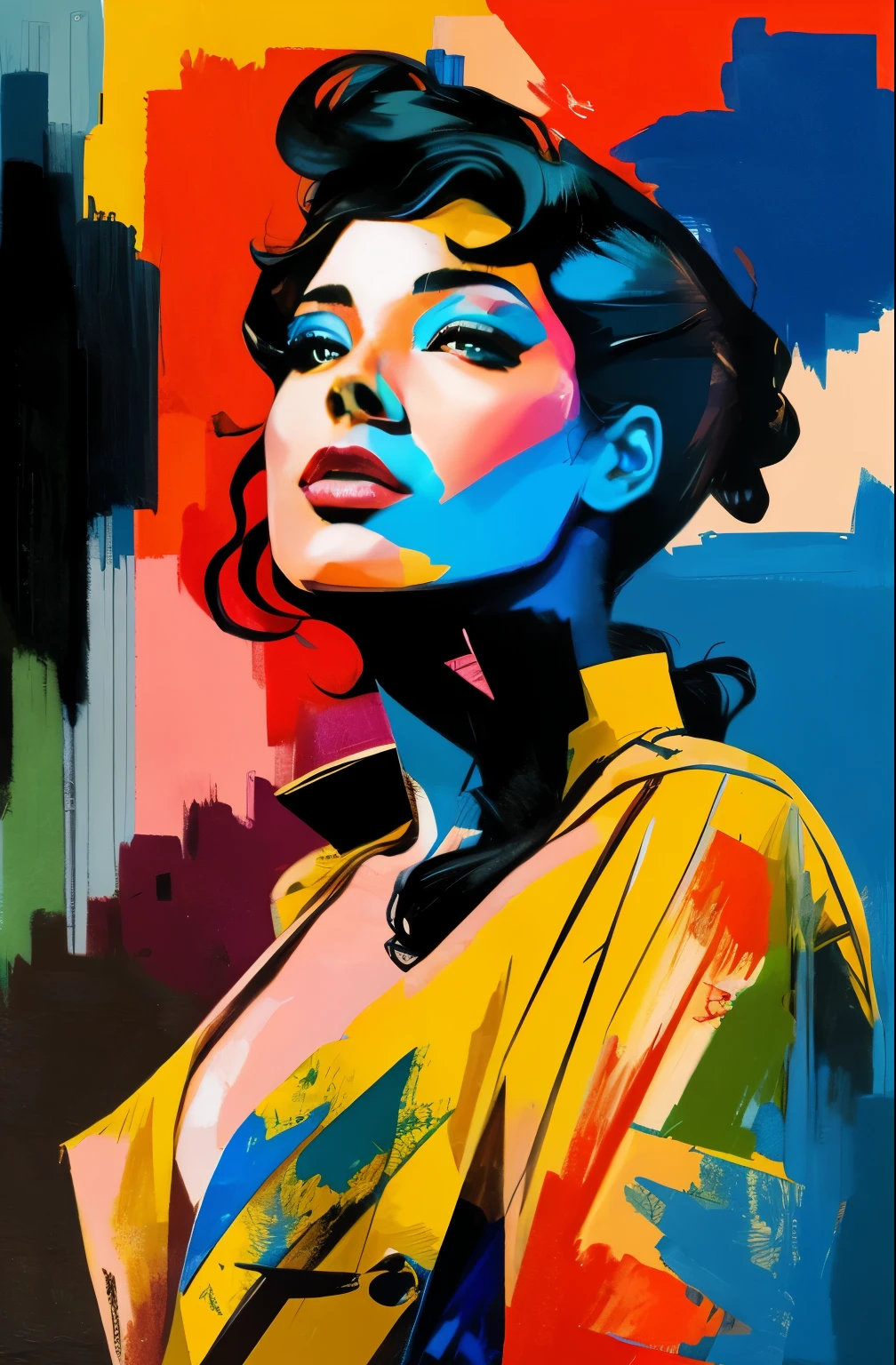 painting of woman, tumbler, figurative art, Beautiful and expressive paintings, Beautiful artwork illustration, very colorful tones, wonderful, cool beauty, highest quality,official art, women only, sharp outline, best shot, vector art, Written by Sandra Chevrier, Dave McKean、by Richard Avedon、Written by Makiezi Kusiala, luminous design