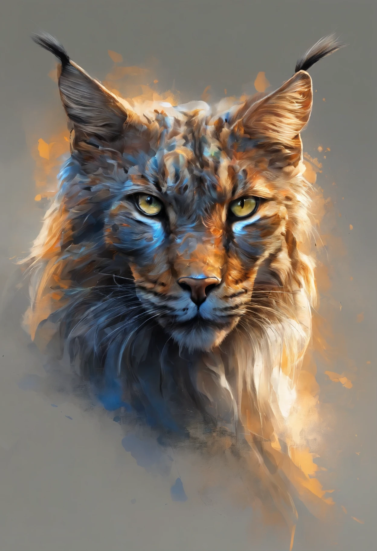 Painting of a cat with a blue eyes and a long mane - SeaArt AI