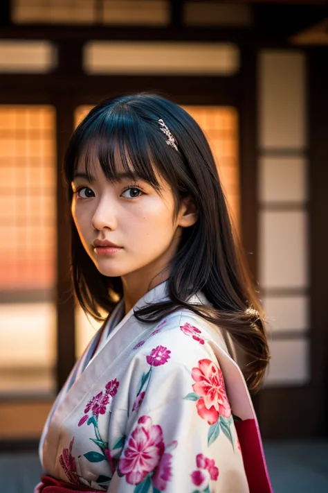 photography realistic, full body, women model, Wear a kimono and pose with a straight face, In front of Sensoji Temple, Japan, (...