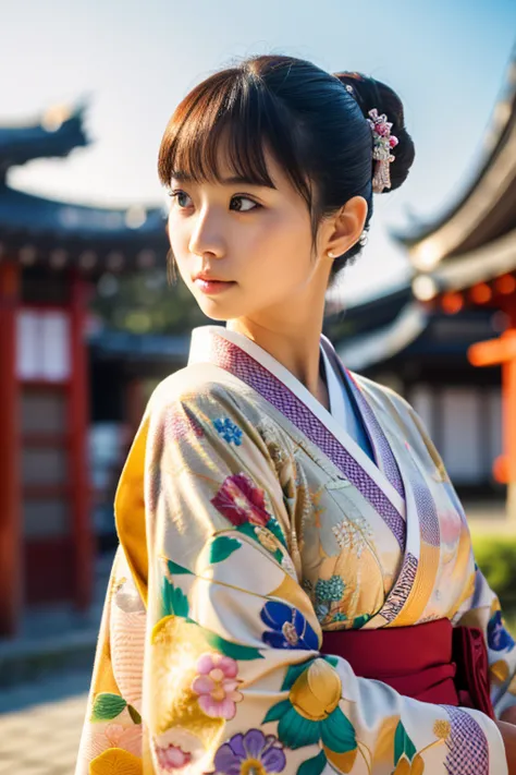 photography realistic, full body, women model, Wear a kimono, In front of Sensoji Temple, Japan, (RAW photo:1.2), (photorealisti...