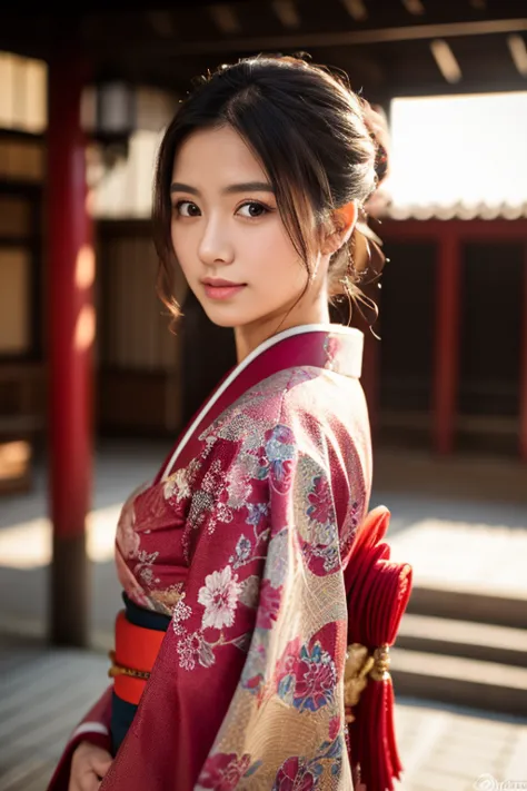 photography realistic, full body, women model, wear a kimono, front of asakusa kannon temple, japan, (raw photo:1.2), (photoreal...