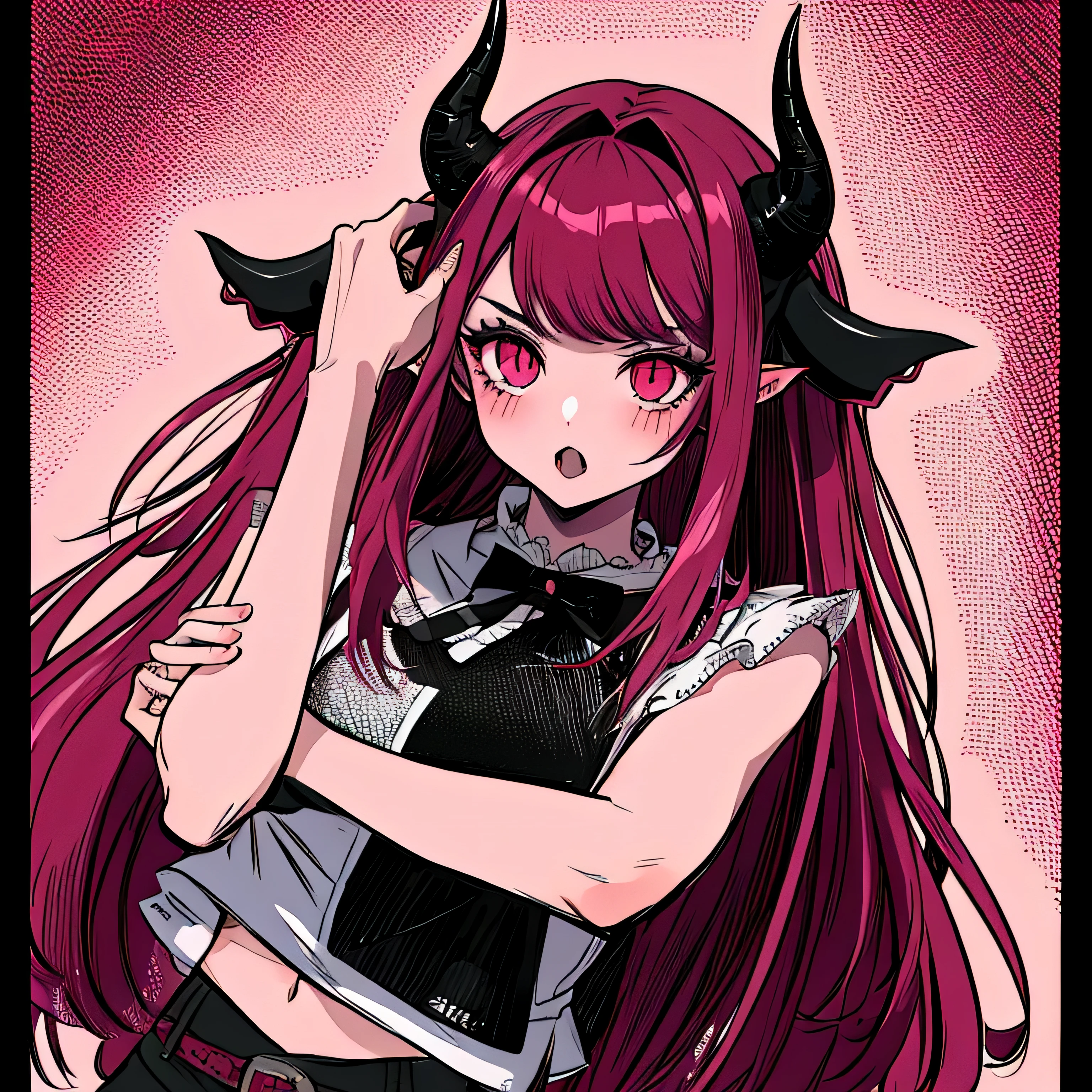 Anime girl with horns and horns on her head - SeaArt AI