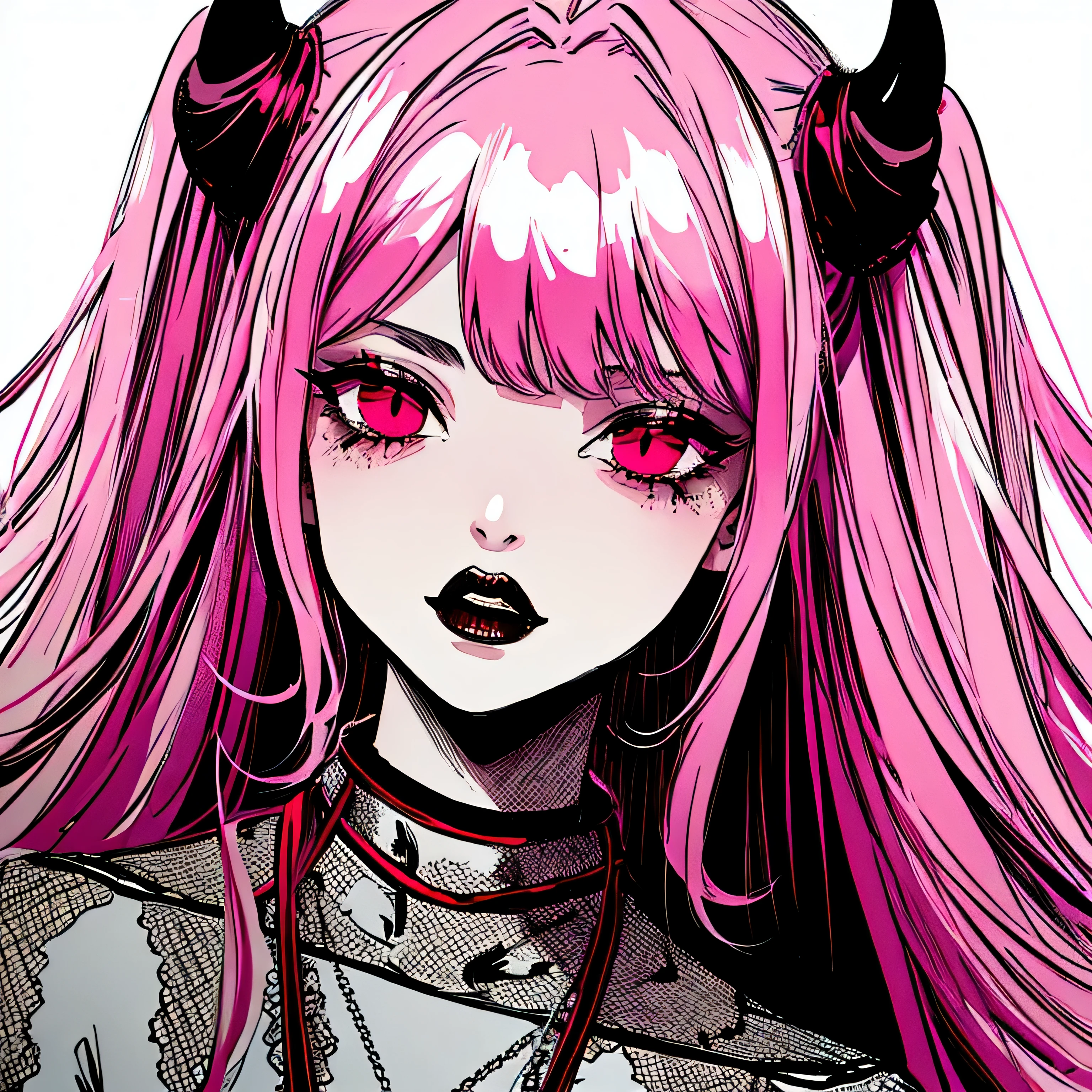 faça um retrato de terror de uma garota demoníaca em cores rosas limpas