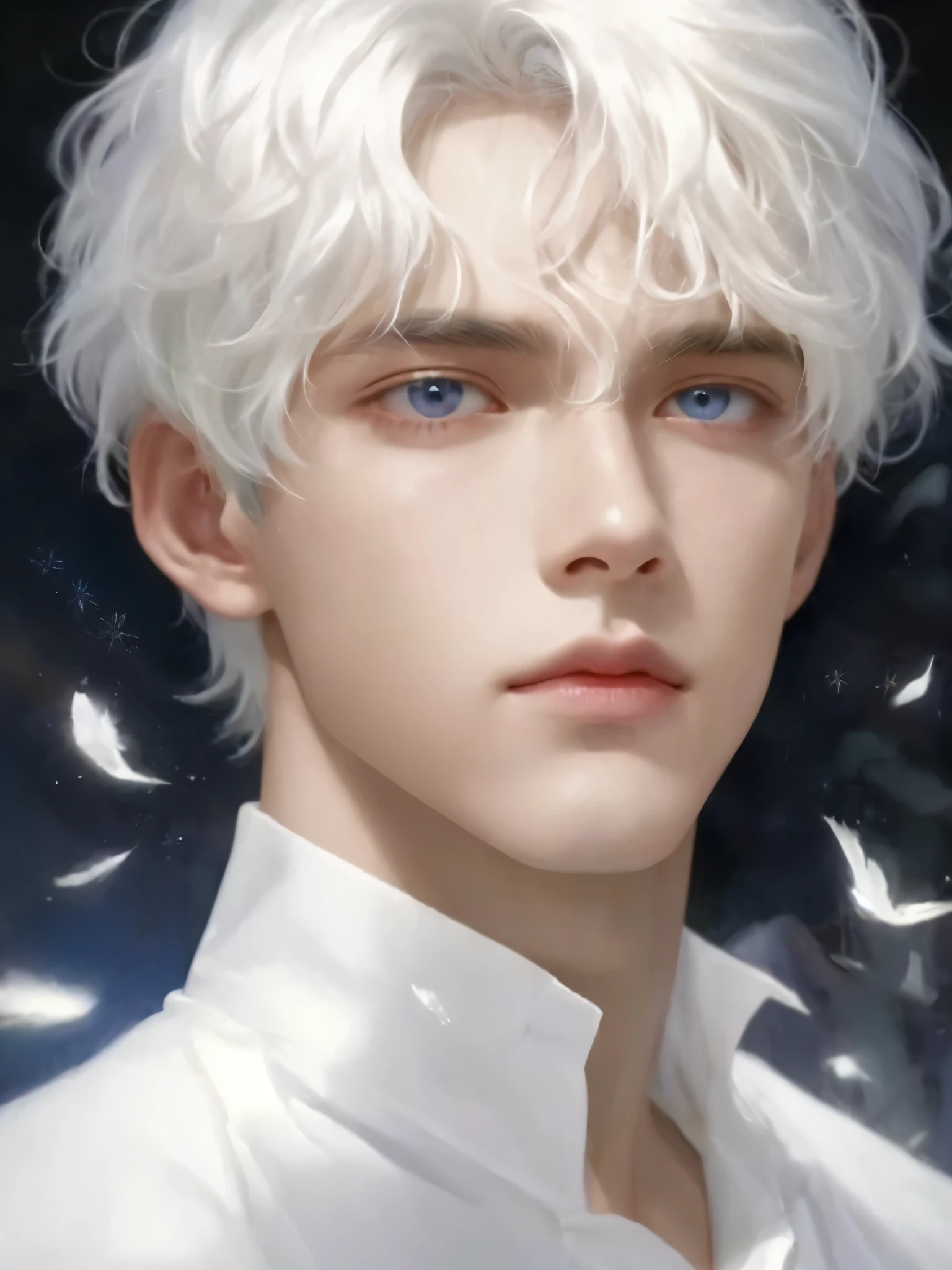 a close up of a person with a white hair and blue eyes, handsome guy in demon slayer art, delicate androgynous prince, beautiful androgynous prince, white haired, inspiration from Yanjun Cheng, tall anime boy with blue eyes, obra de arte al estilo de Guweiz, Guweiz, cai xukun, white haired
