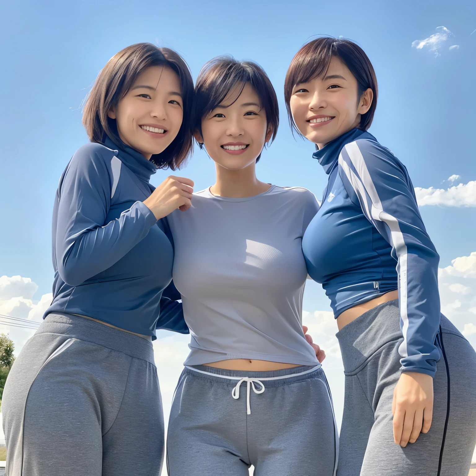 Three asian women in matching outfits posing for a picture - SeaArt AI