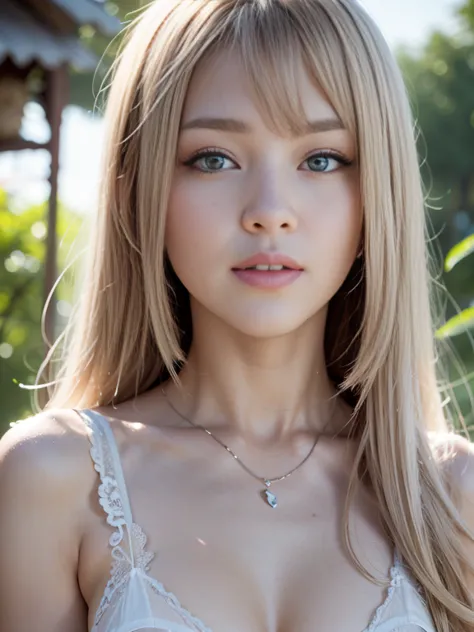 The most beautiful blonde hair in the world、Beautiful bangs、Super long straight hair、Crystal clear marine blue eyes like jewels、...