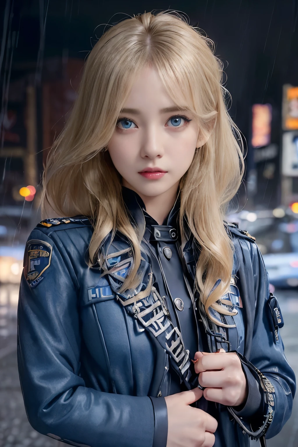 A close up of a woman in a leather jacket standing on a street - SeaArt AI