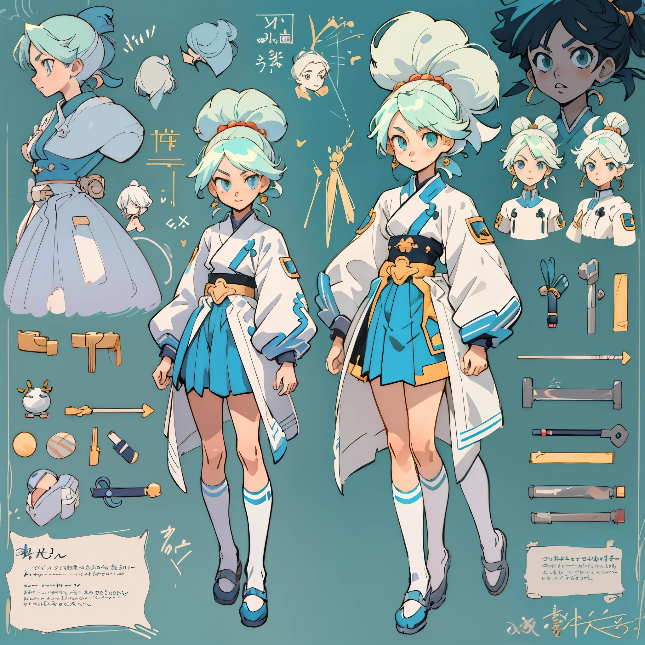 anime - style image of a character with a variety of hair and accessories, anime set style, anime character reference sheet, fantasy uniform, flat anime style, anime full body illustration, full_body!!, complete detailed body, extra detailed body, anime vtuber full body model, soft anime illustration, anime style character, clean detailed anime style,