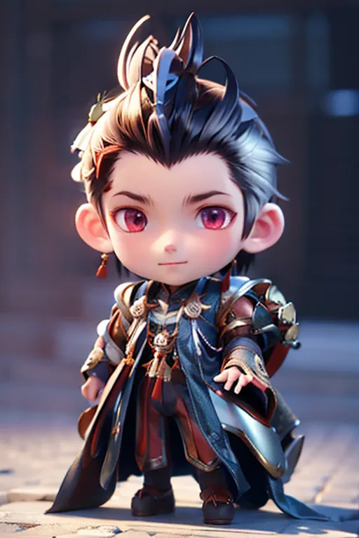 best quality, masterpiece,1 boy, whole body, chibi, silver armor,long gun in hand