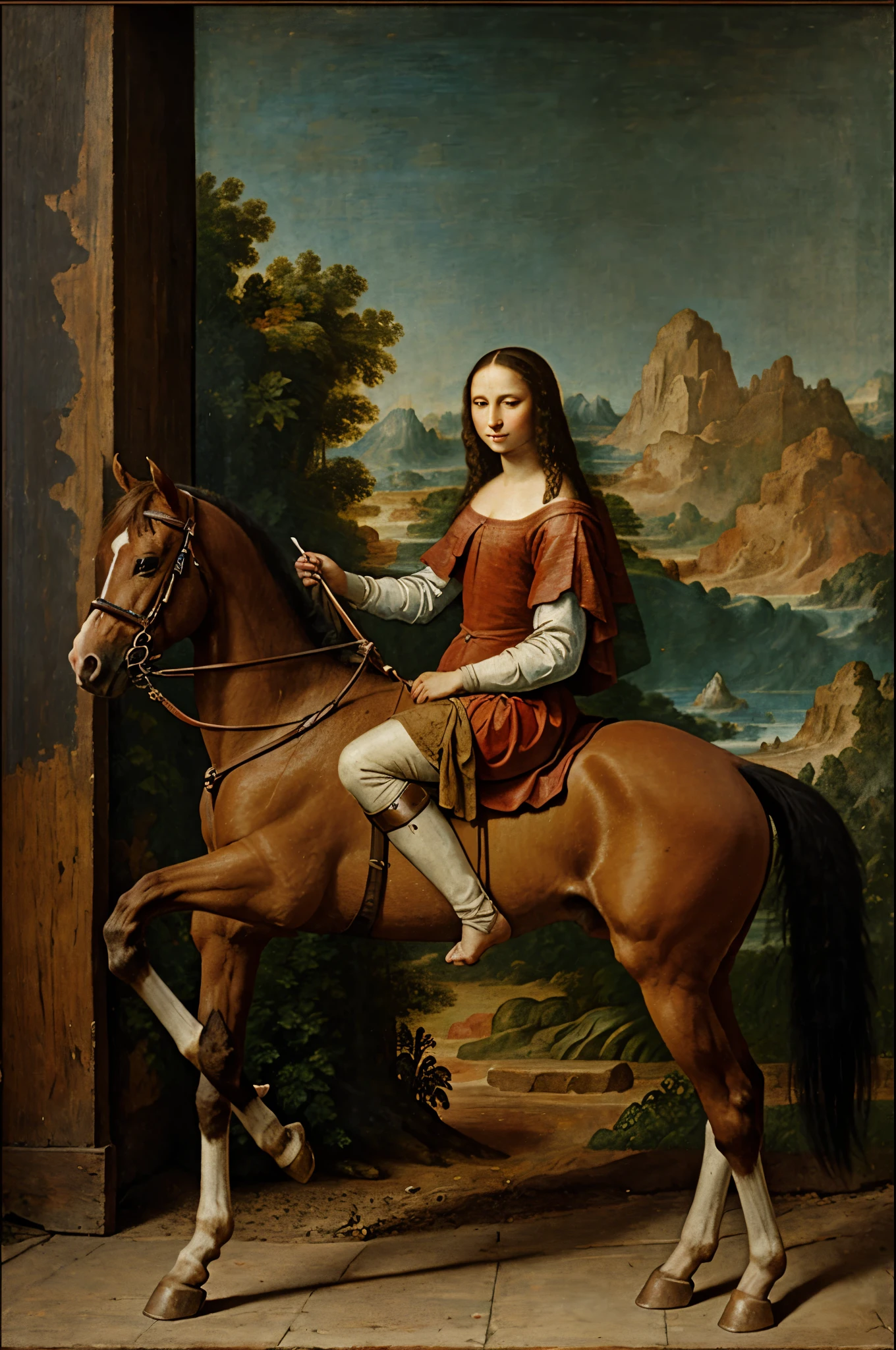 Painting of a man on a horse with a mountain in the background - SeaArt AI