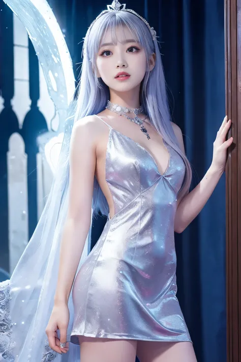moon princess、good style、、、whole body、、、empire of the moon、mini dress、fantastic silver hair、