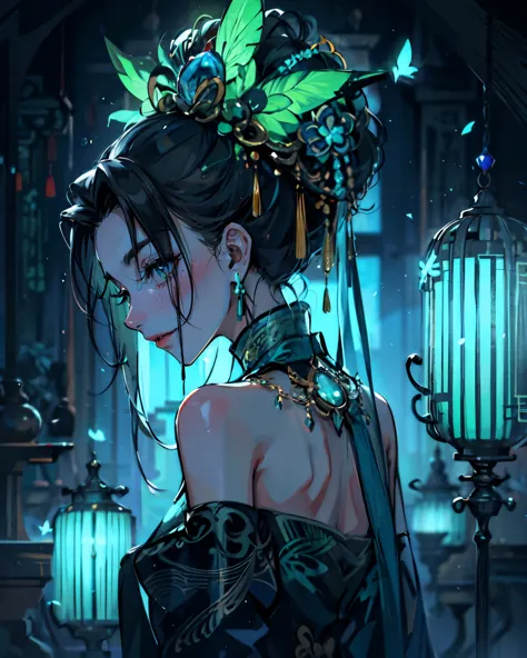 (masterpiece, best quality), solo, woman, elegant, evil, mysterious, dramatic, ((chinese empress)), empress, black hair with bun...