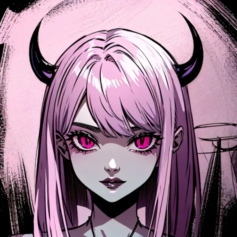 make a horror phonk portrait of a devil girl in clean rose colors
