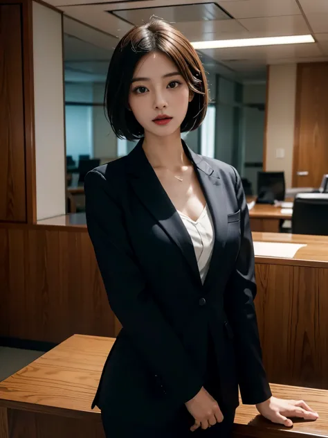 office of、Portrait of a woman in a business suit, highest quality、hyper hd、Yoshitomo Nara, japanese model, beautiful japanese gi...