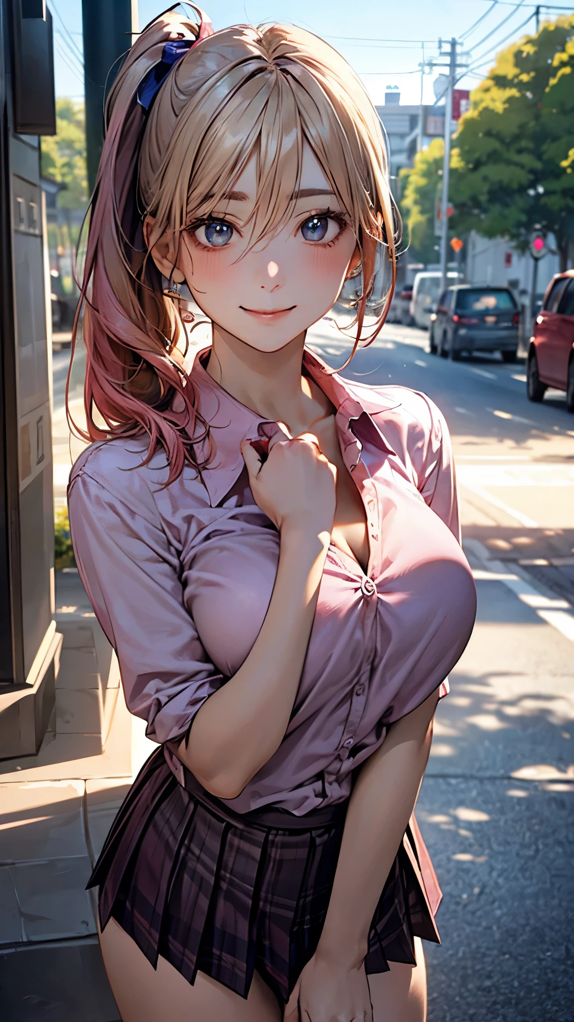 Anime girl with pink hair and a pink blouse posing for a picture ...