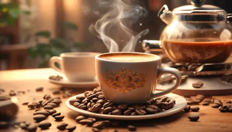 (best quality,4k,8k,highres,masterpiece:1.2),ultra-detailed,(realistic,photorealistic,photo-realistic:1.37),coffee themed wallpaper,illustration,coffee beans,cup of coffee,steam,vintage style,rich colors,soft lighting,artistic flair,rustic charm,caffeine b...