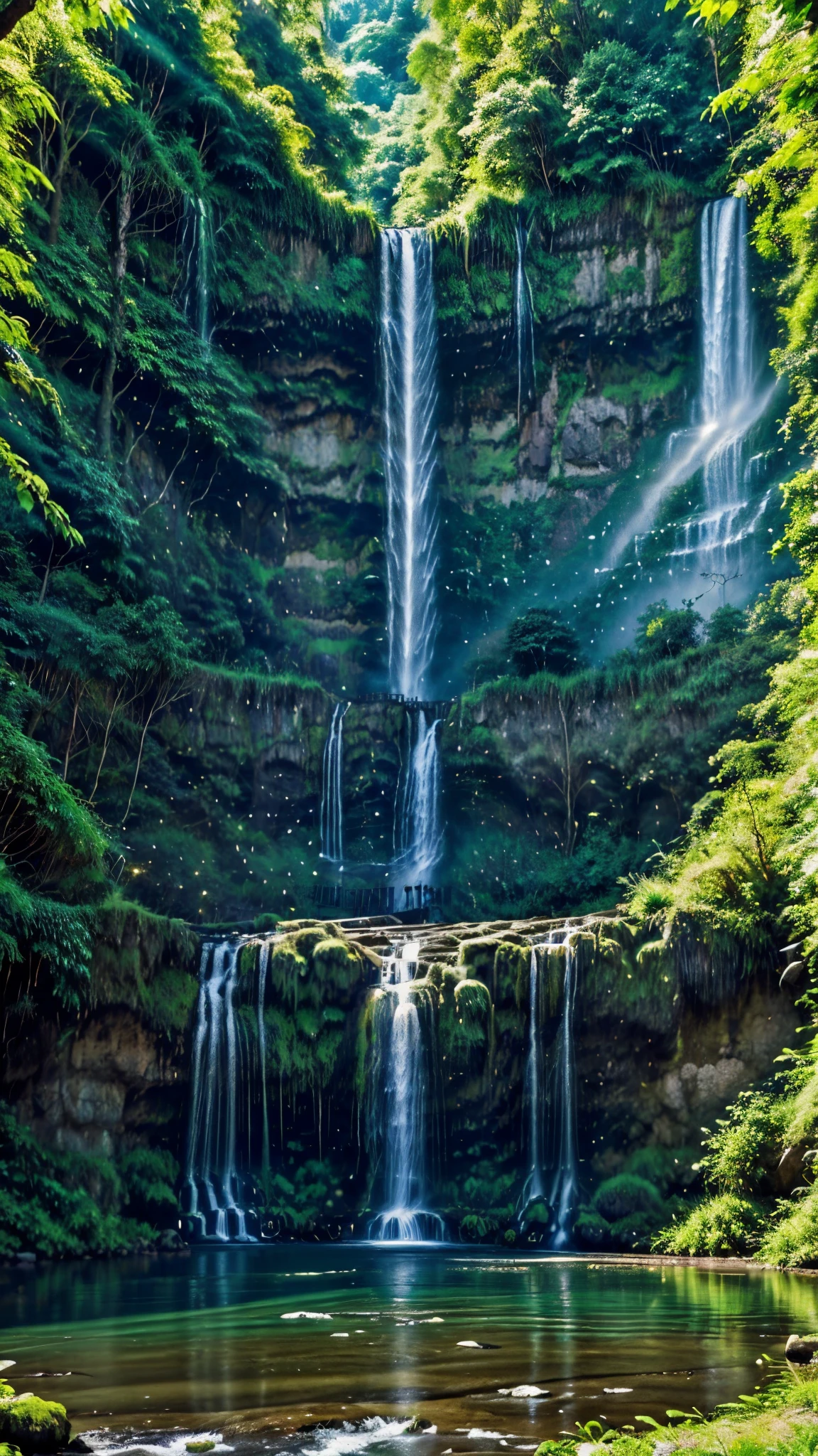 Es gibt einen Wasserfall inmitten eines üppigen grünen Waldes, peaceful schöner Wasserfall, Naturtapete, beautiful atemberaubender Wasserfall, schöner Wasserfall, atemberaubender Wasserfall, Wald und Wasserfall, Handy-Tapete, tolle Tapete, Bildschirmschoner, friedlich und heiter, üppige Landschaft, Naturlandschaft, mit Wasserfällen und Fluss, Üppige Oase, mit Bäumen und Wasserfällen, schöne Tapete, Wasserfälle und Seen