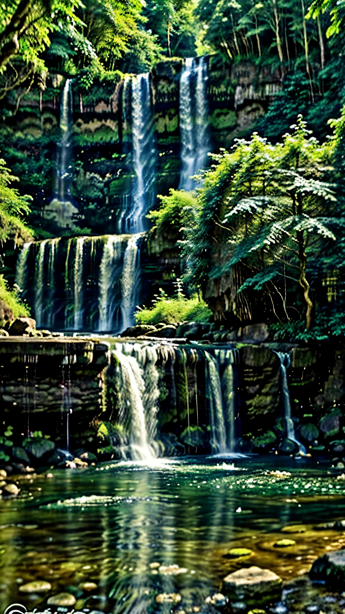 鬱鬱蔥蔥的綠色森林中間有一個瀑布, peaceful 美麗的瀑布, 大自然 壁紙, beautiful 令人驚嘆的瀑布, 美麗的瀑布, 令人驚嘆的瀑布, 森林和瀑布, 手機桌布, 驚人的壁紙, 螢幕保護程式, 和平與安寧, 鬱鬱蔥蔥的風景, 有瀑布和河流, 自然風光, 鬱鬱蔥蔥的綠洲, 有樹木和瀑布, 美麗的壁紙, 瀑布和湖泊