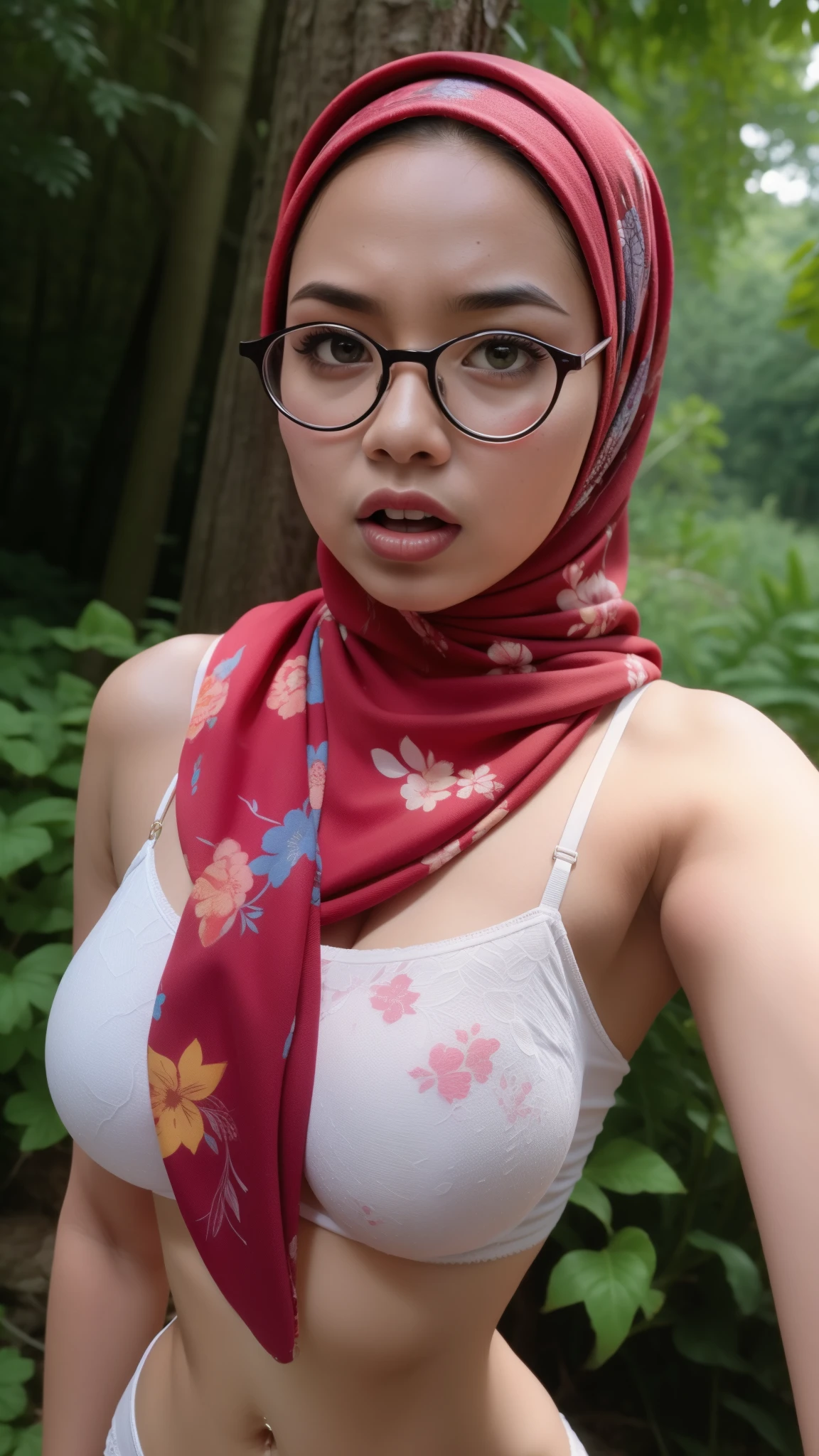 Arafed asian woman wearing glasses and a red scarf - SeaArt AI