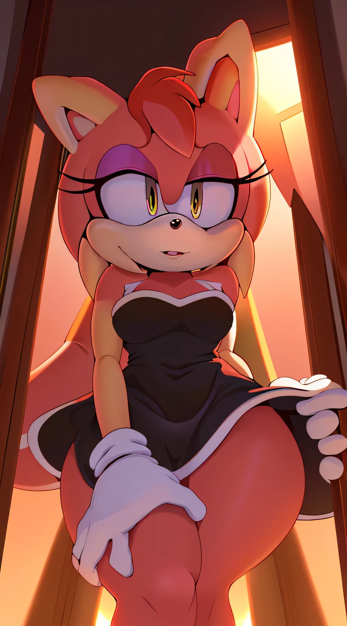 Sonic the hedge girl in a black dress and glasses - SeaArt AI