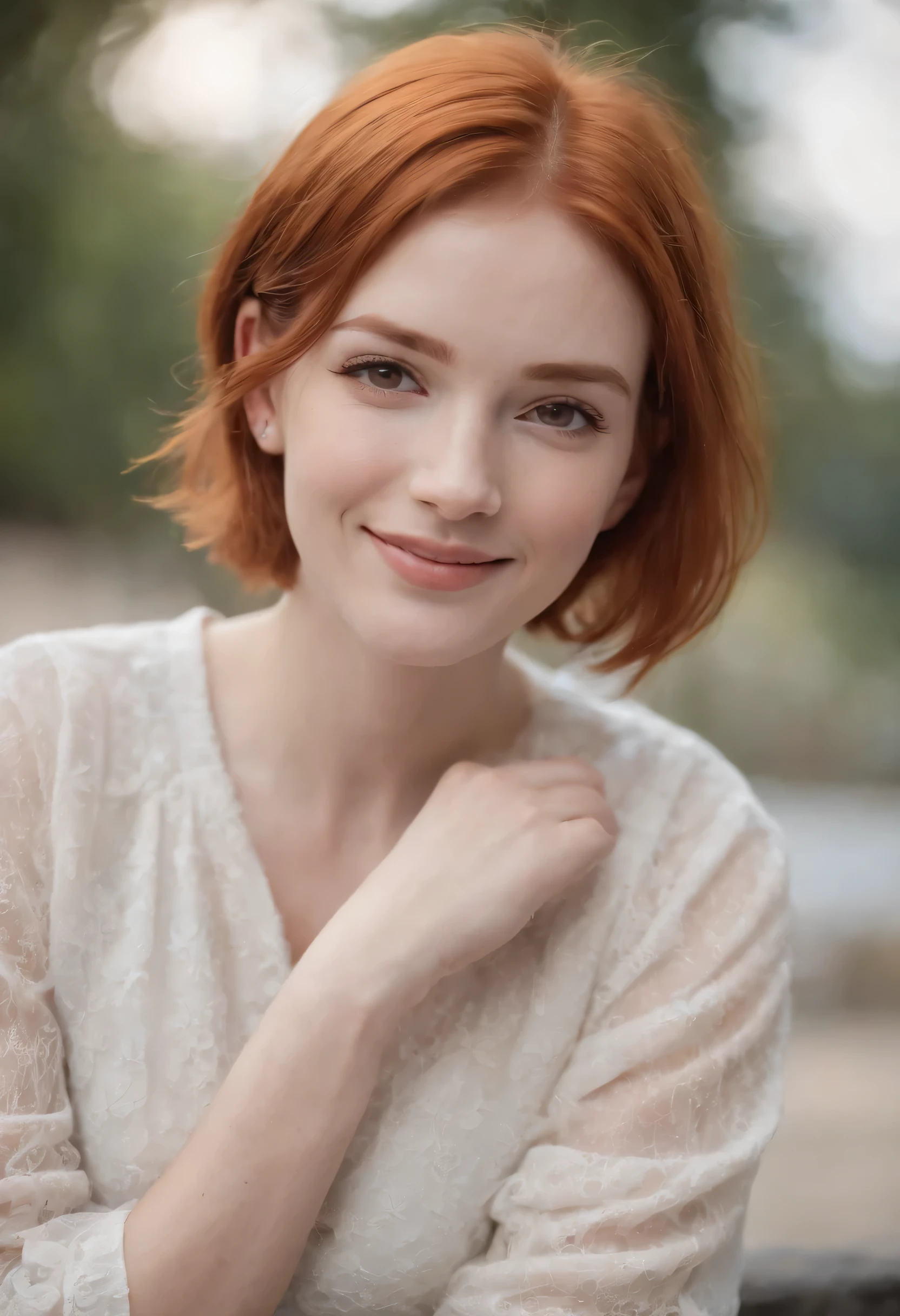 A close up of a woman with red hair posing for a picture - SeaArt AI