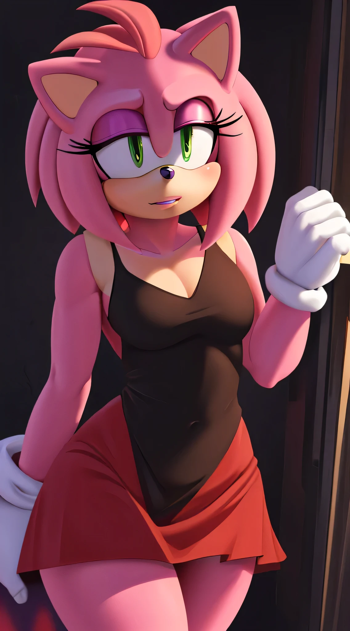 Sonic the hedge girl in a black dress and pink shoes - SeaArt AI