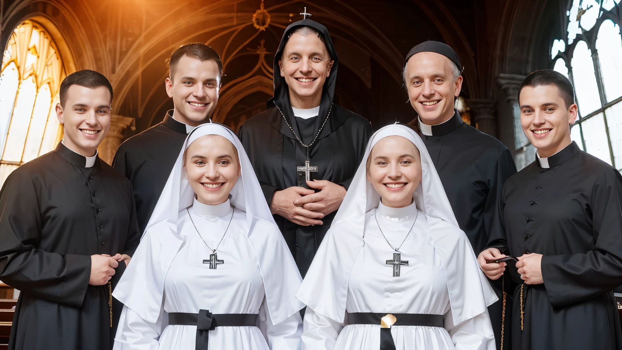 Un grupo de personas vestidas de monjas posando para una foto - SeaArt AI