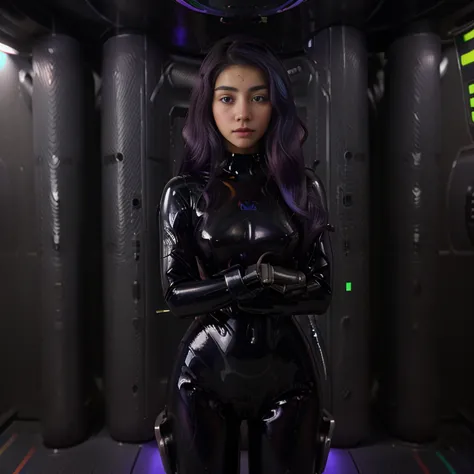 (cute girl in a latex exosuit:1.2) in round room, cyberspace, hyperspace, hacking a futuristic computer network, hackingui, user...
