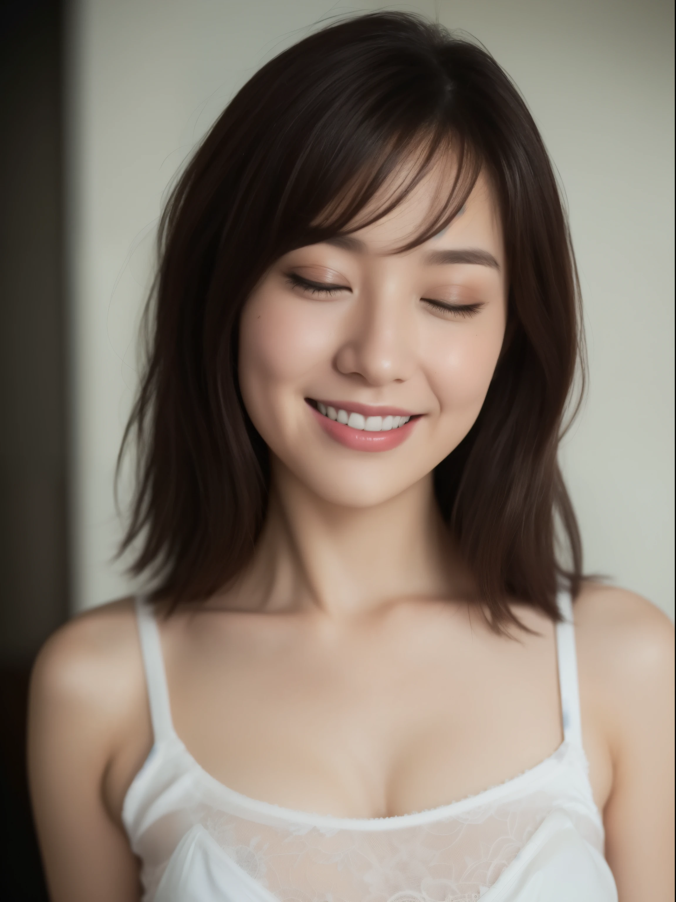 A close up of a woman in a white bra top smiling - SeaArt AI