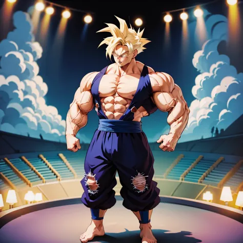 Anime-Stil , High quality full body image of Goku as a bodybuilder, ist&#39;Ich trage nur einen Tanga , ohne Schuhe, Feet, bare ...