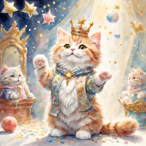 ((Playing cat)),dance,raise your hand,jump,open your mouth,indoor,masterpiece,highest quality,fluffy cat,a bit,cute,Futebutesi,fun,happiness,,Fashionable scenery,Sparklingエフェクト,celebration,anatomically correct,All the best,最高にcute猫,cute猫，,fantasy,randolph ...