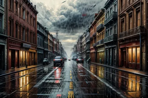 street with bad weather,realistic, highly detailed 