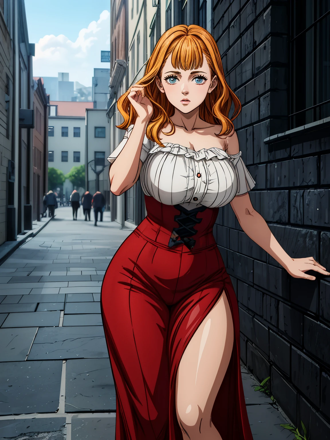 ((masterpiece)), (best quality),, official art, extremely detailed CG unity 8k wallpaper, highly detailed, shiny skin, Depth of field, vivid color,, 1girl, (curvy:1.0), (full body:0.8), girl wearing skirt or dress, sexy , portrait sophie mudd, casual pose, gorgeous young model, cute young woman, a beautiful -aged girl, very pretty model, young , cute young girl, beautiful young girl, beautiful model, long orange hair, light hair, shiny hair, young and cute girl, girl, Mimosa, Black Clover, Mimosa anime, anime, looking at me, wild pose, natural pose, 18+, high shadow texturing, shadows included, looking epic, epic background, epic place, single person, nobody else
