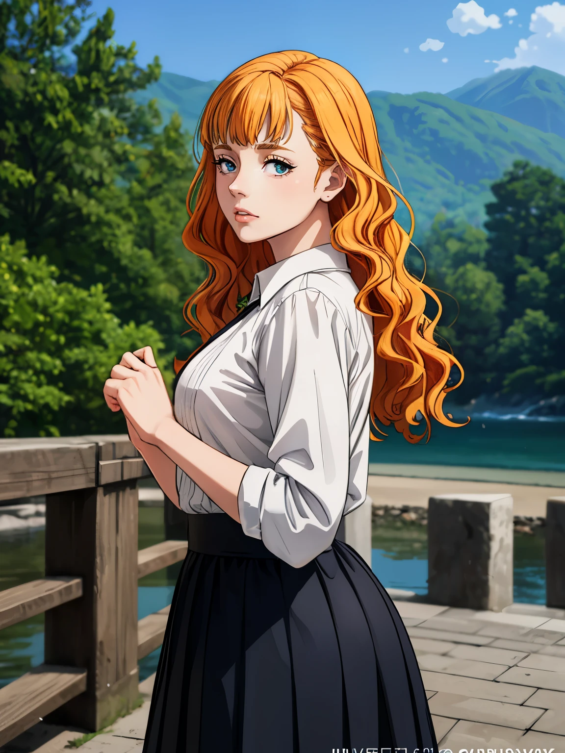 ((masterpiece)), (best quality),, official art, extremely detailed CG unity 8k wallpaper, highly detailed, shiny skin, Depth of field, vivid color,, 1girl, (curvy:1.0), (full body:0.8), girl wearing skirt or dress, sexy , portrait sophie mudd, casual pose, gorgeous young model, cute young woman, a beautiful -aged girl, very pretty model, young , cute young girl, beautiful young girl, beautiful model, long orange hair, light hair, shiny hair, young and cute girl, girl, Mimosa, Black Clover, Mimosa anime, anime, looking at me, wild pose, natural pose, 18+, high shadow texturing, shadows included, looking epic, epic background, epic place, single person, nobody else
