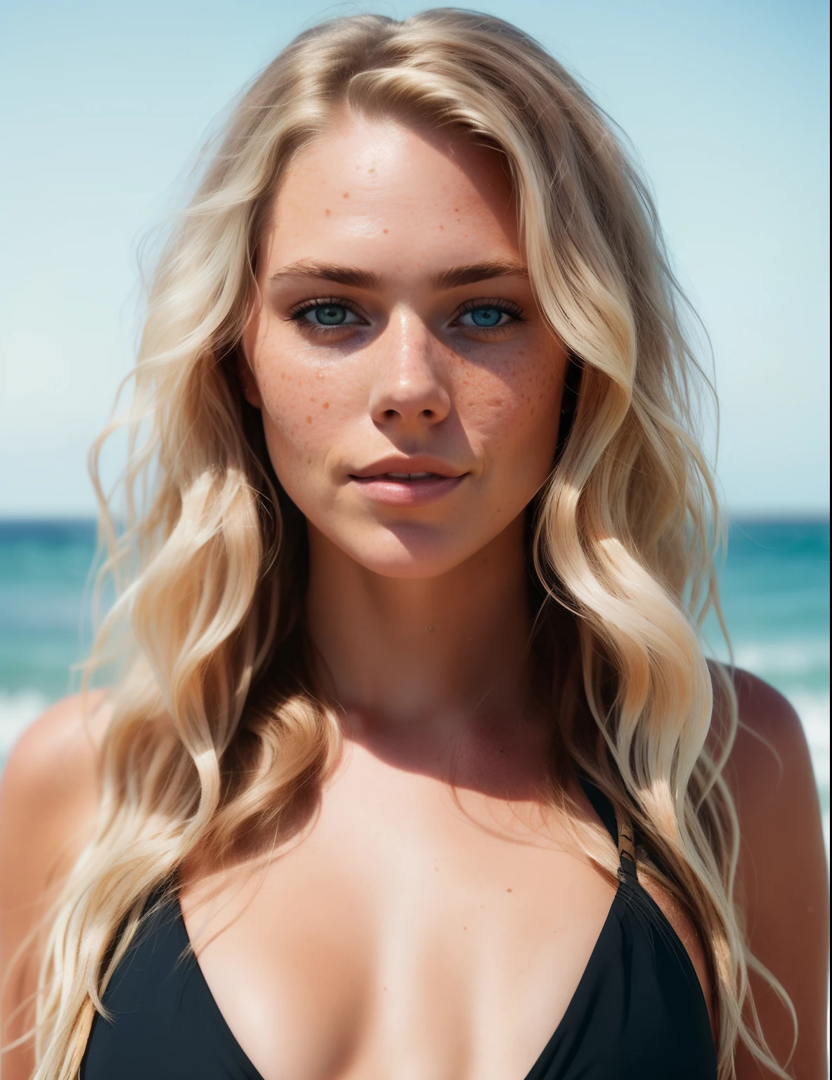 A close up of a woman in a black bikini posing for a picture - SeaArt AI