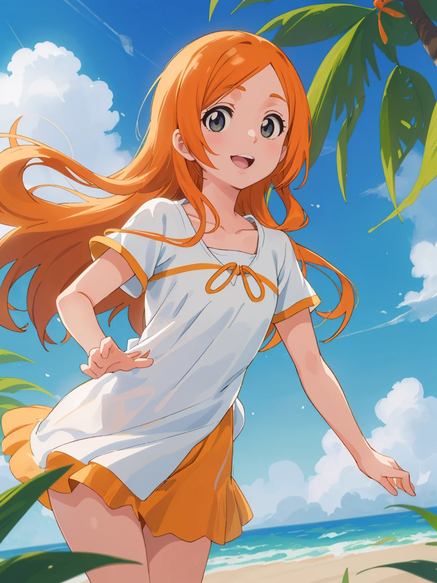 Inoue Orihime, orange, body hair, long body hair, (eyes browns - SeaArt AI