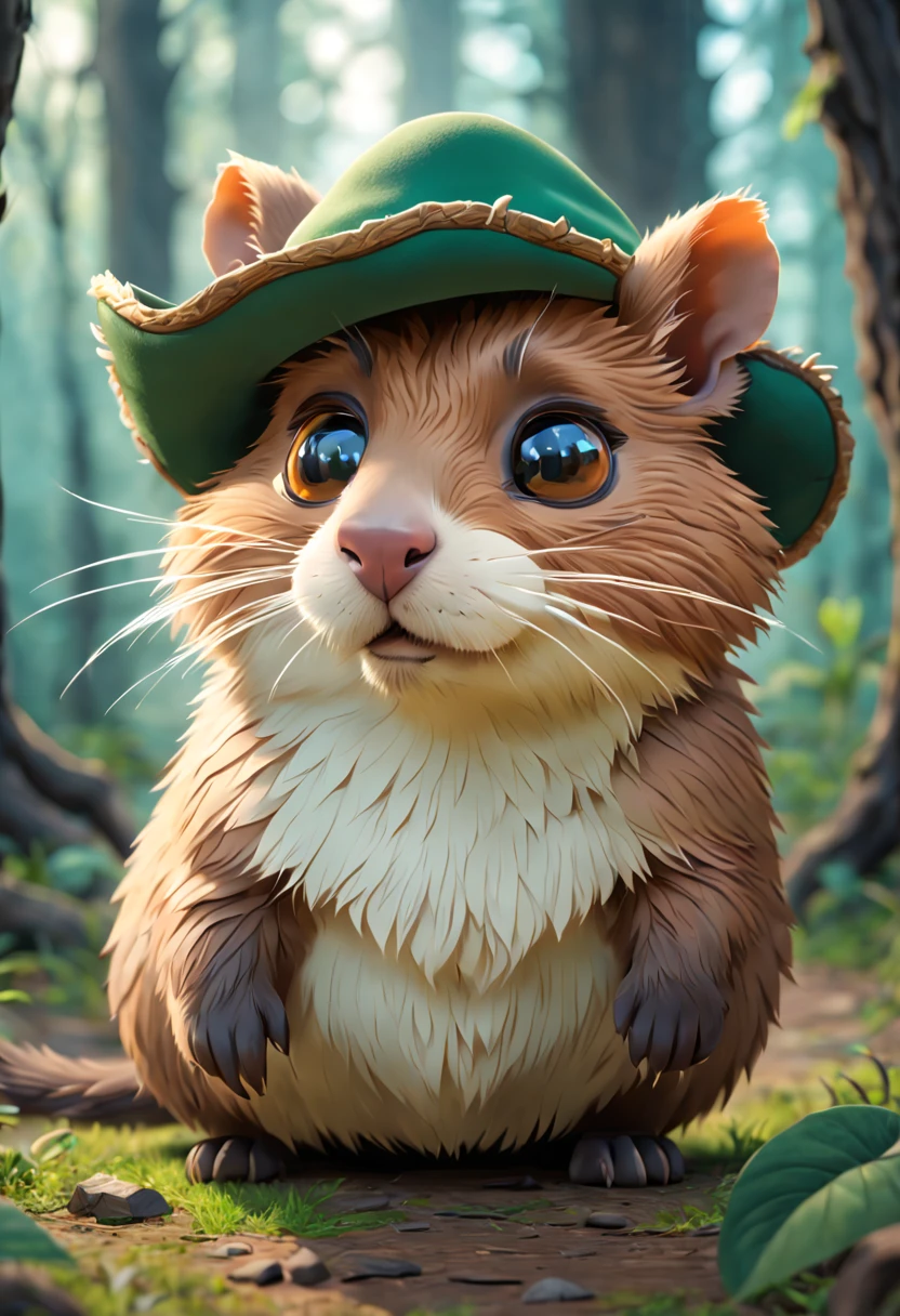 Close-up of a cartoon kitten in a hat, p, Capybara Pirate, portrait of a forest magician, dwarf druid, first person view, close-up, Modern art, chiaroscuro, high detail, 8k, super detail, masterpiece, UHD