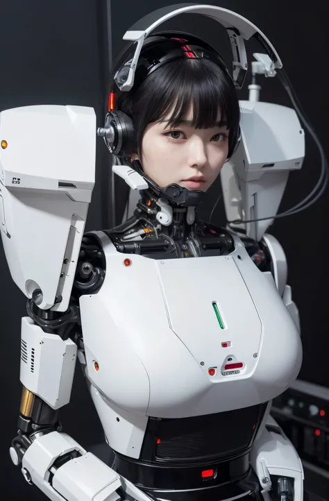 masterpiece, best quality, extremely detailed,  Japaese Cyborg girl,Plump , control panels,android,Droid,Mechanical Hand, Robot ...