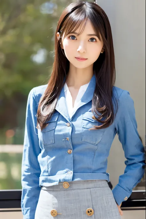 A skinny Japanese lady, 30 years old, Bright eyes, detailed eyes, cute face, detailed face, Cool feeling, (pencil skirt, button-up shirt, classic pumps), small breasts, very thin waist,