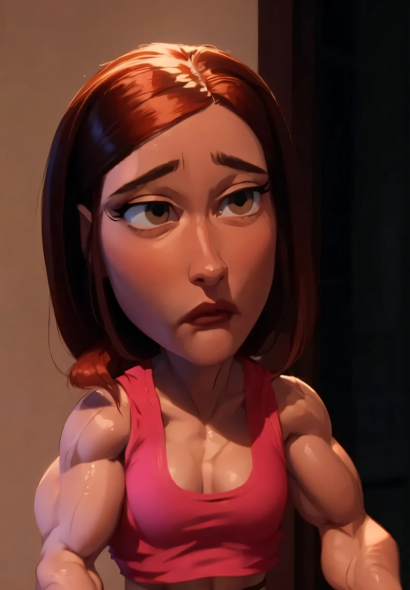 A close up of a cartoon figure of a woman with a pink top - SeaArt AI