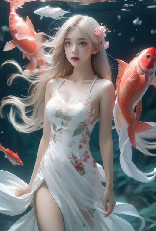 A beautiful girl pisces white and light red picture 32k uhd full body -  SeaArt AI