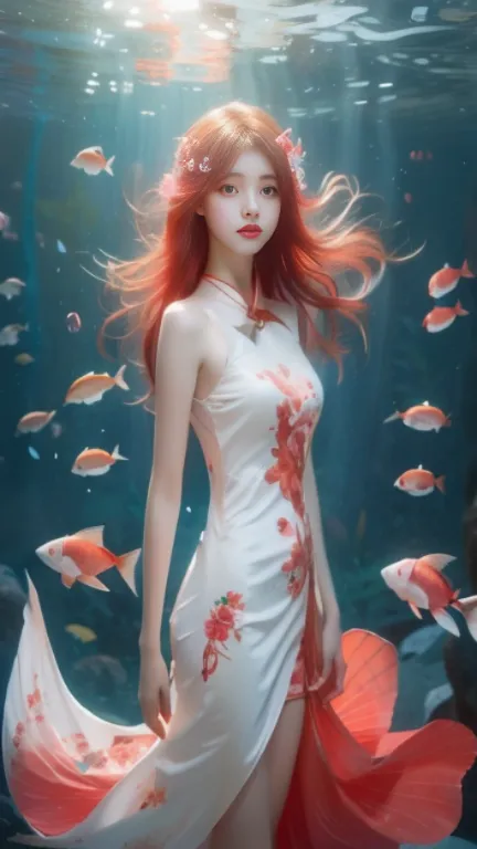 A beautiful girl pisces white and light red picture 32k uhd full body