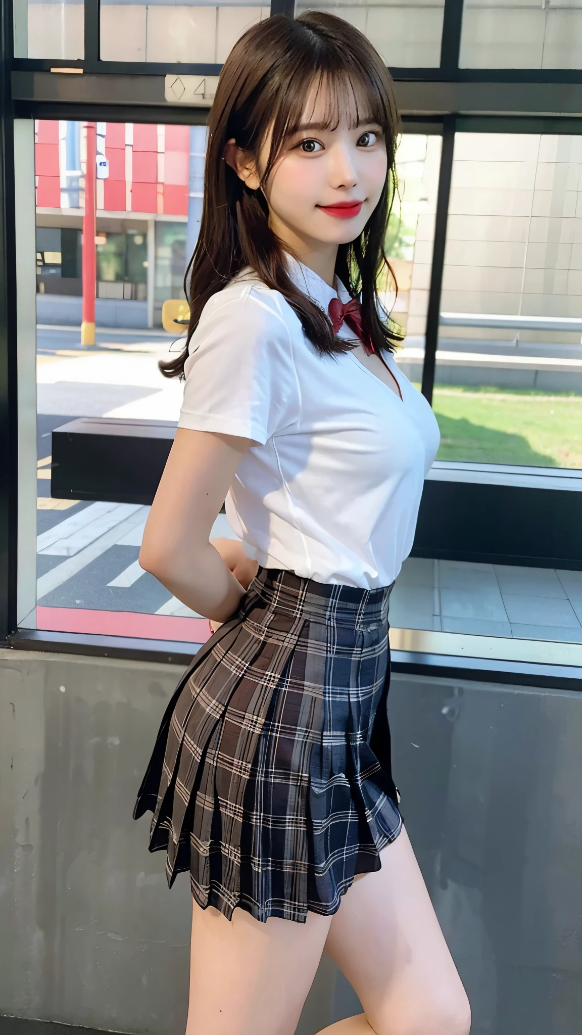 Arafed asian woman in a school uniform posing for a picture - SeaArt AI