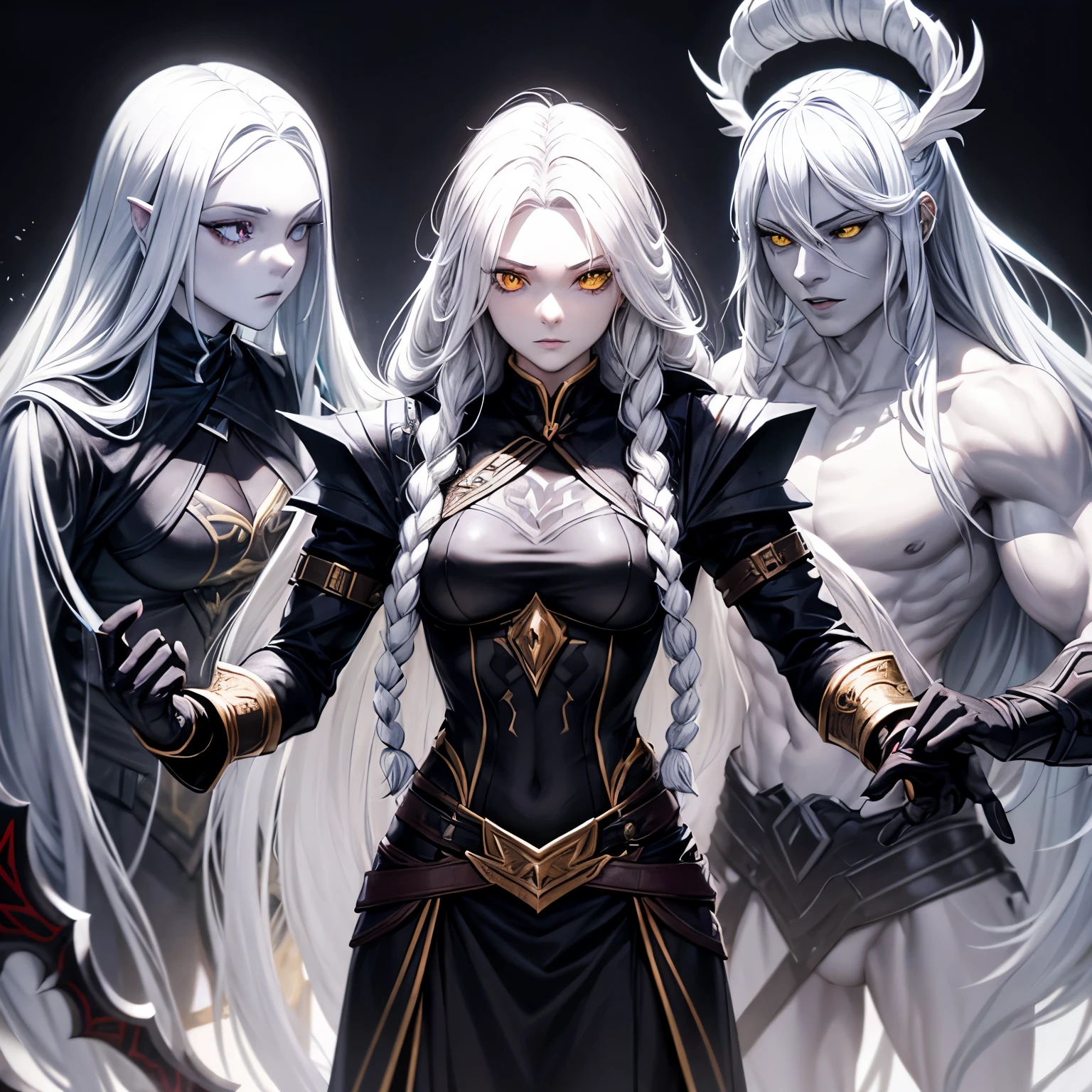 Three anime characters with long white hair and white hair - SeaArt AI