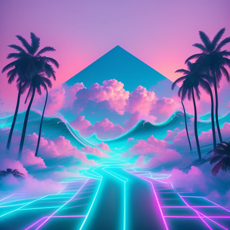 سماء النيون, شبكة نيون, الحمائم, سحاب, vaporwave, C4D, محرك غير واقعي 5, موجات التعريض المزدوج